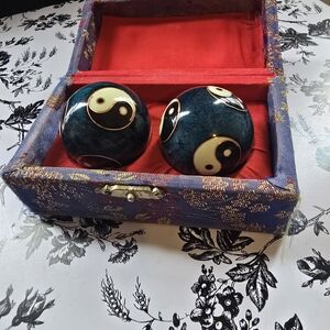 Decorative Yin Yang Baoding Balls in Teal and Cream - Home Accents
